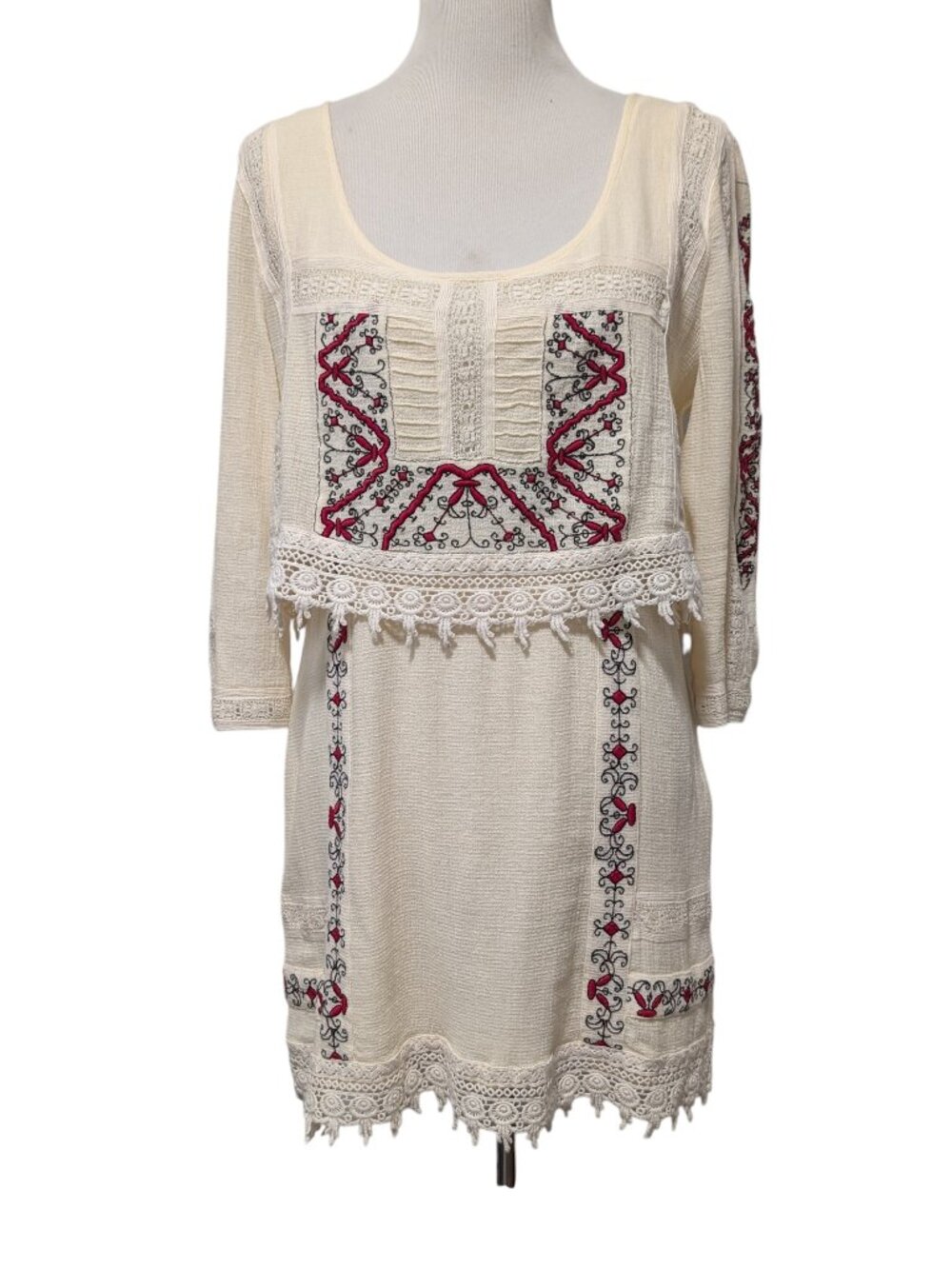 Free People Womens Size M Ivory Twice As Nice Gauzy Embroidered Boho Mini Dress